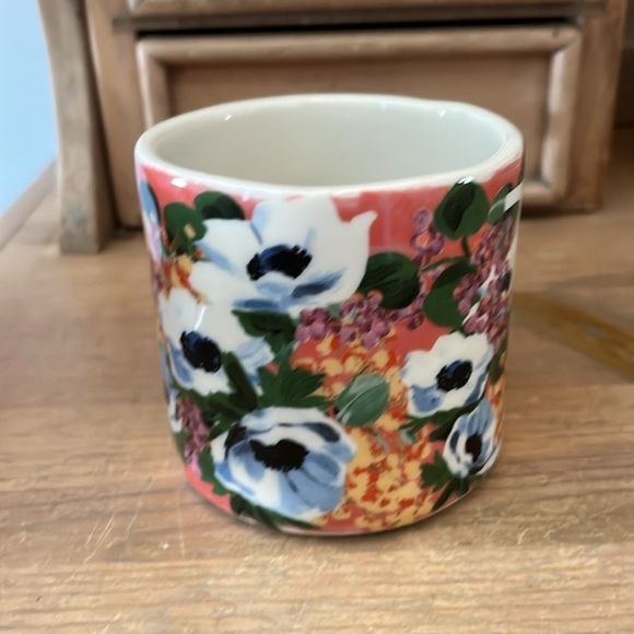 Anthropologie Home “Dawn” Monogram Mug Letter “L” Floral Blue Poppies Coffee - Picture 3 of 6